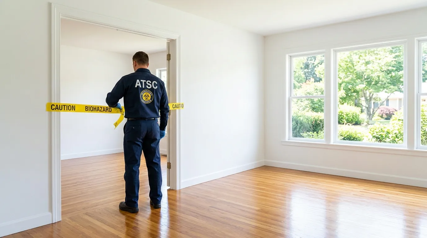 Certified biohazard cleanup crew performing Decomposition Cleanup in Derby